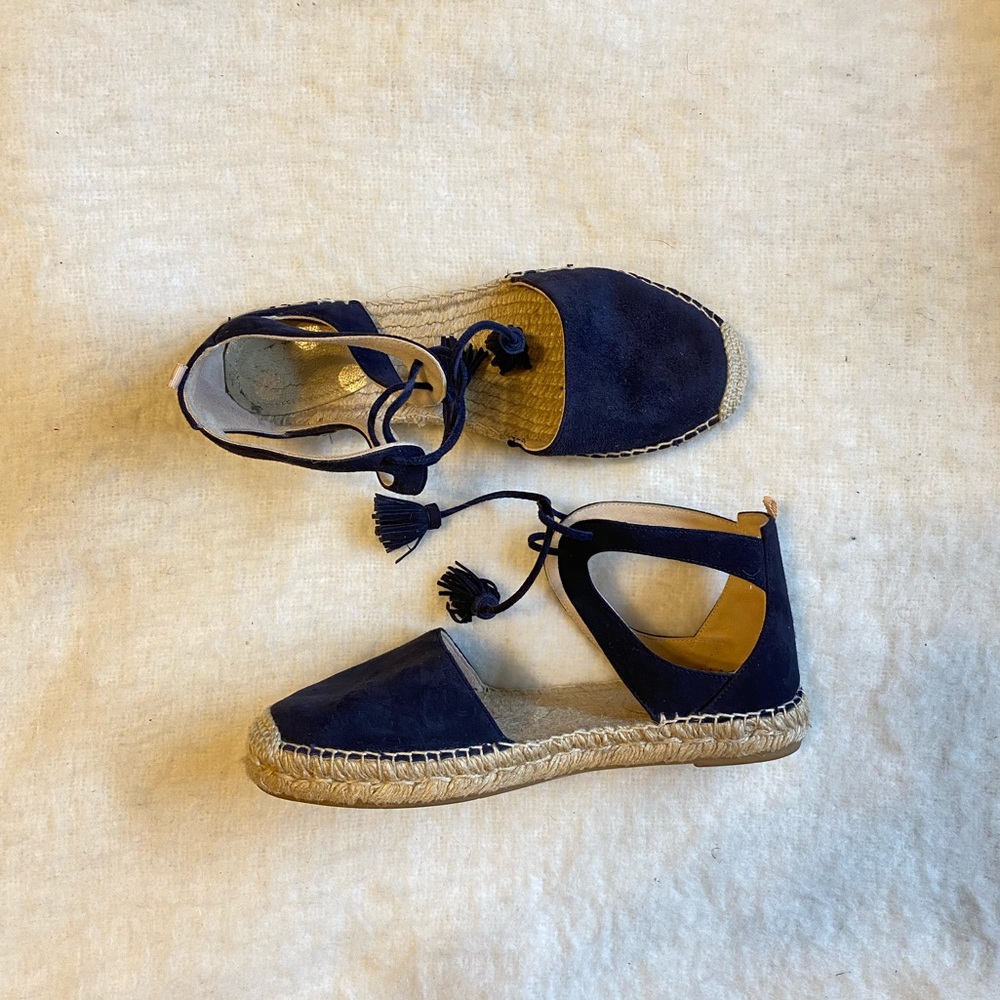 Navy blue suede tie-up espadrilles